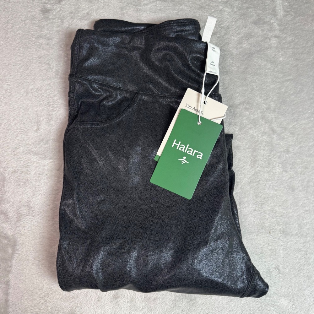 NWT Halara Black Textured Shimmer High Waisted Full Length Leggings Small